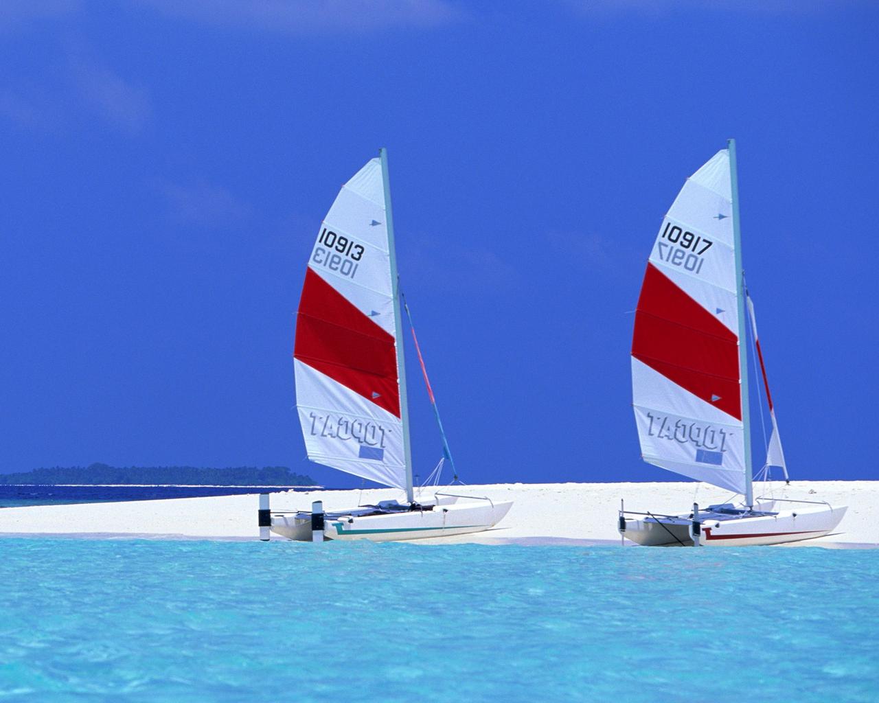 Beach Cat Boats On Maldives Beach