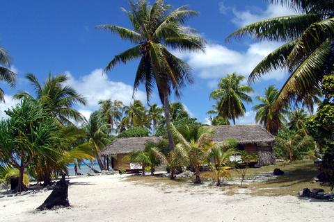 Seaside Huts Line the Maldives Beach