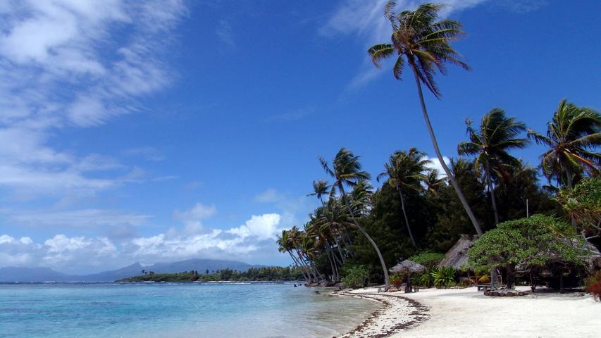 Huts Lining The Maldives Beach